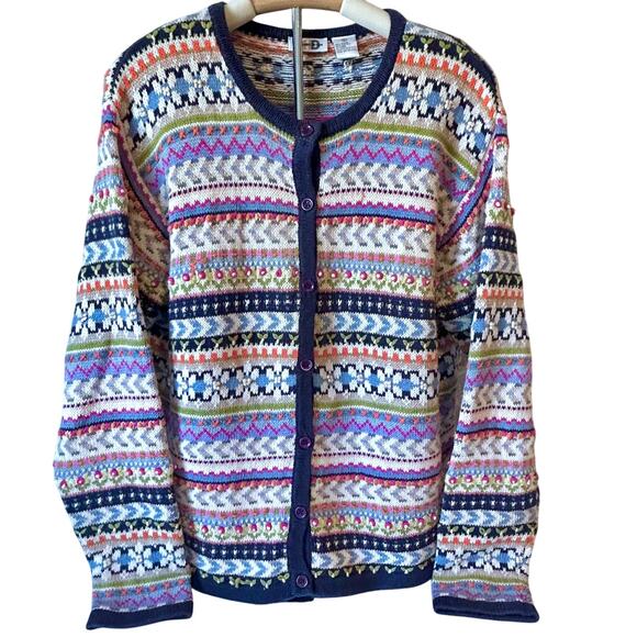 Vintage 90s Floral Textured Bobble Cardigan Sweater Y2K Fair Isle Cottagecore XL - Picture 1 of 11